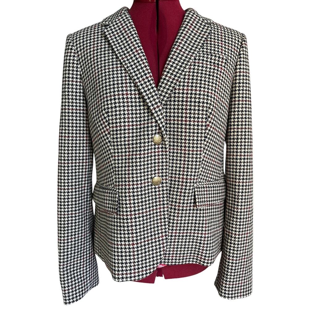 J. Crew Women’s Size Medium Wool Blend Houndstooth 2 Button Blazer